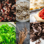 collage 10 gesunde lebensmittel schokolade hafer tee vollkorn gemuese nuesse leinsamen